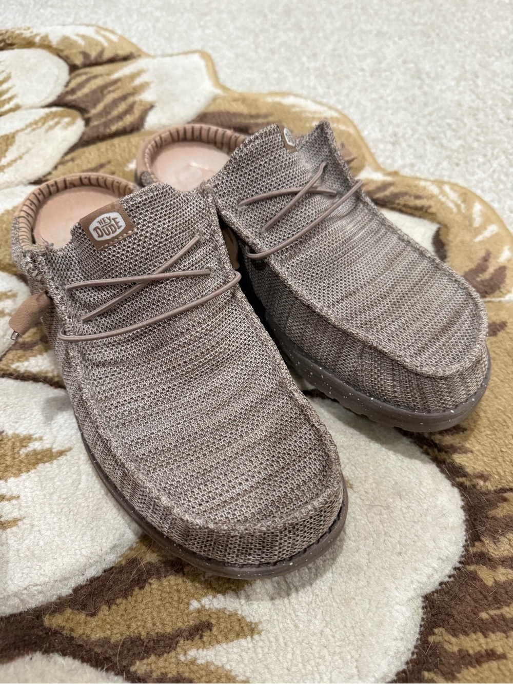 Hey Dude Men's Wally Stretch Sox shoes in a brown or tan textured knit fabric 13